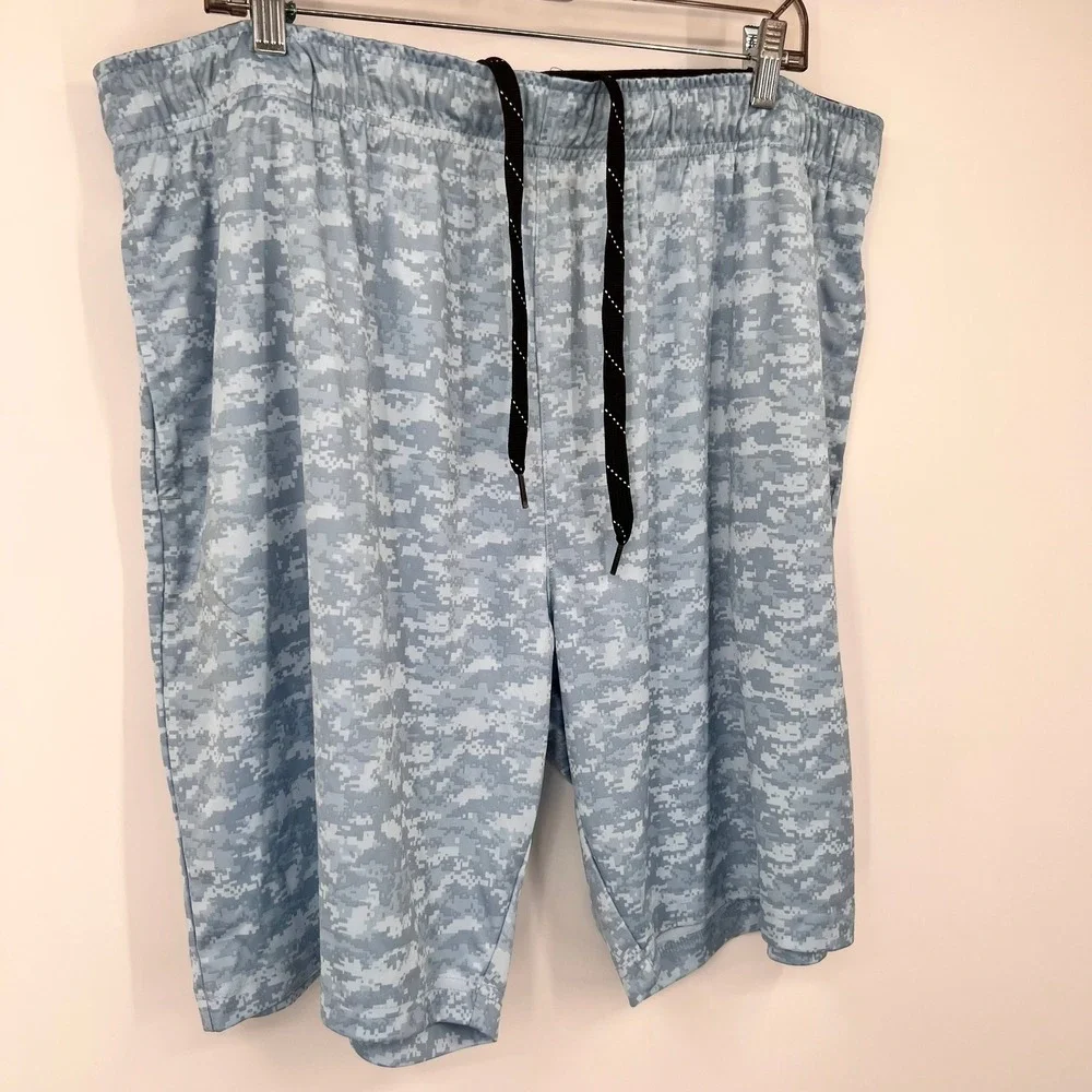 Zelos Mens XXL Blue Digital Camo Athletic Shorts Gym Training Drawstring 1598
